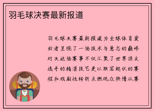 羽毛球决赛最新报道