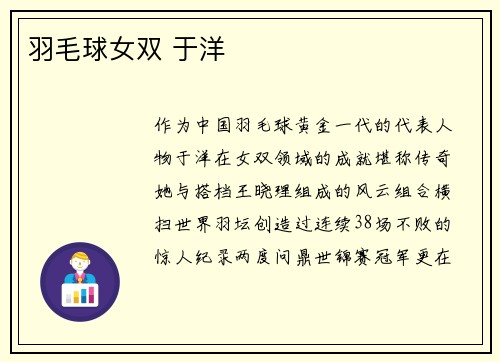 羽毛球女双 于洋