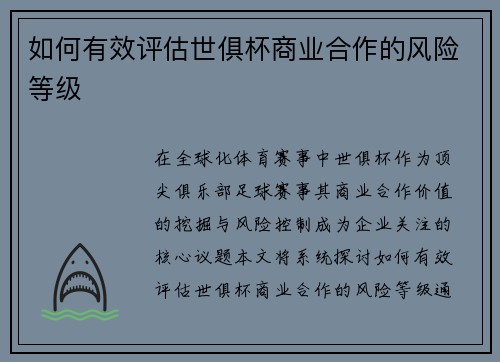 如何有效评估世俱杯商业合作的风险等级